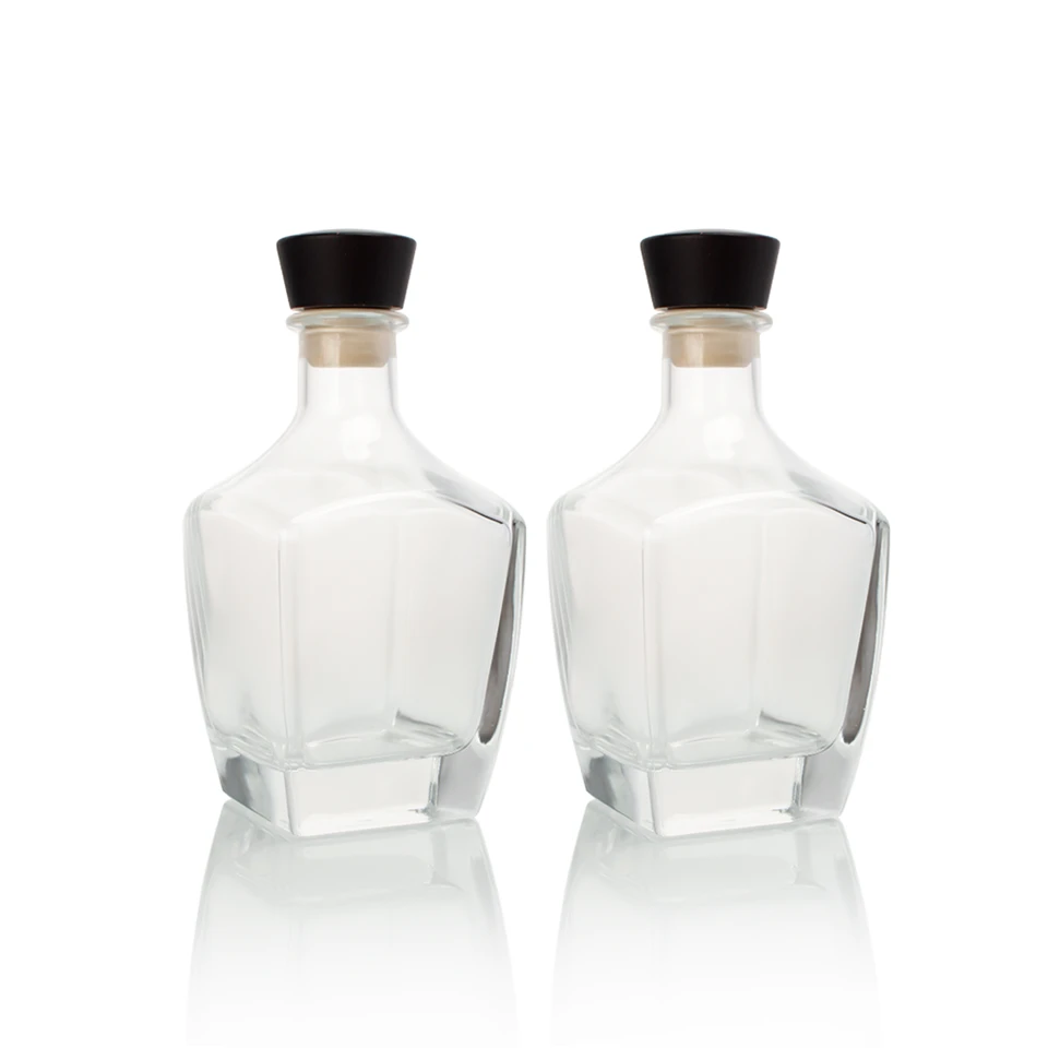 CHANGYOUGLASS Customizable Luxury Empty Square Clear Alcohol Glass Bottles With Cork Stopper Sizes Whiskey Brandy Tequila Gin